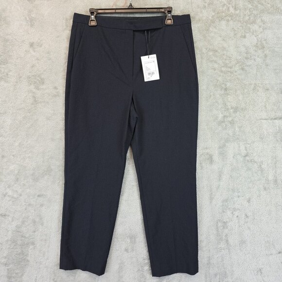 Theory Suit Pants Women's Size 10 Navy Seersucker High Waist Slim Crop Stretch - Picture 1 of 16